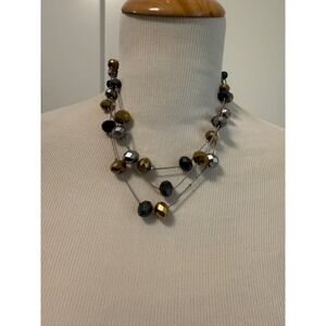 Multi Strand Beaded Necklace‎ Gold Black Silver Fashion Jewelry Accessory